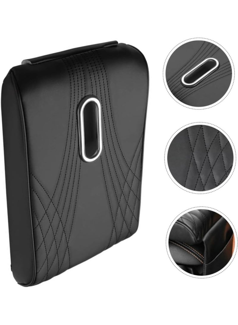 LYNLYN Car Armrest Cushion Tissue Box Organizer, Waterproof Leather Memory Foam Center Console Cover with Storage Pocket, Non-Slip Easy Install, Fits Most Cars SUVs Trucks, Black Angel Pattern (31×21×16cm) - Image 3